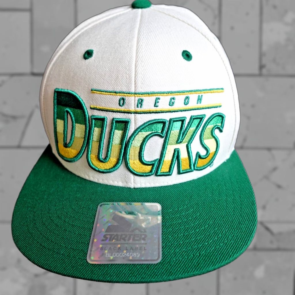 Starter Oregon Ducks Hat White Green Embroidered Starter Baseball Cap Mens One Size Adjustable Sports Theme Modern Size ONE SIZE - 1 Thumbnail