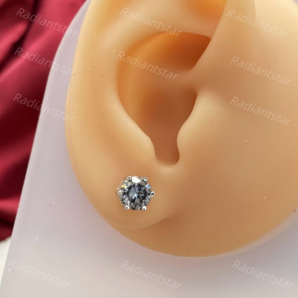Other NEW 2ct. Grey Moissanite 6 Prone Solitaire Stud Earrings Size ONE SIZE - 4 Thumbnail