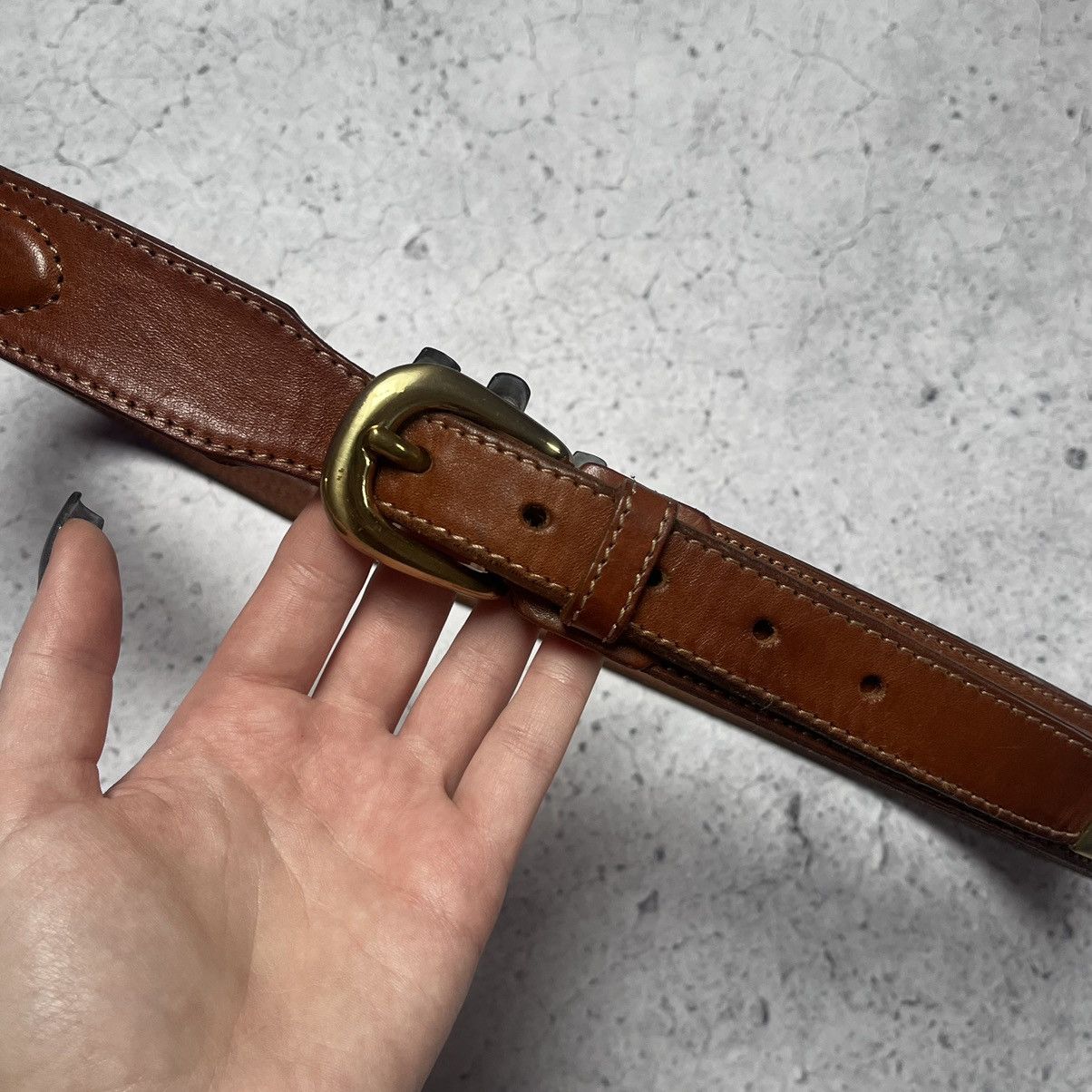 Designer × Japanese Brand × Vintage Brown Leather Belt Brass Hardware Italy Columbus Hype 00s Size ONE SIZE - 8 Thumbnail
