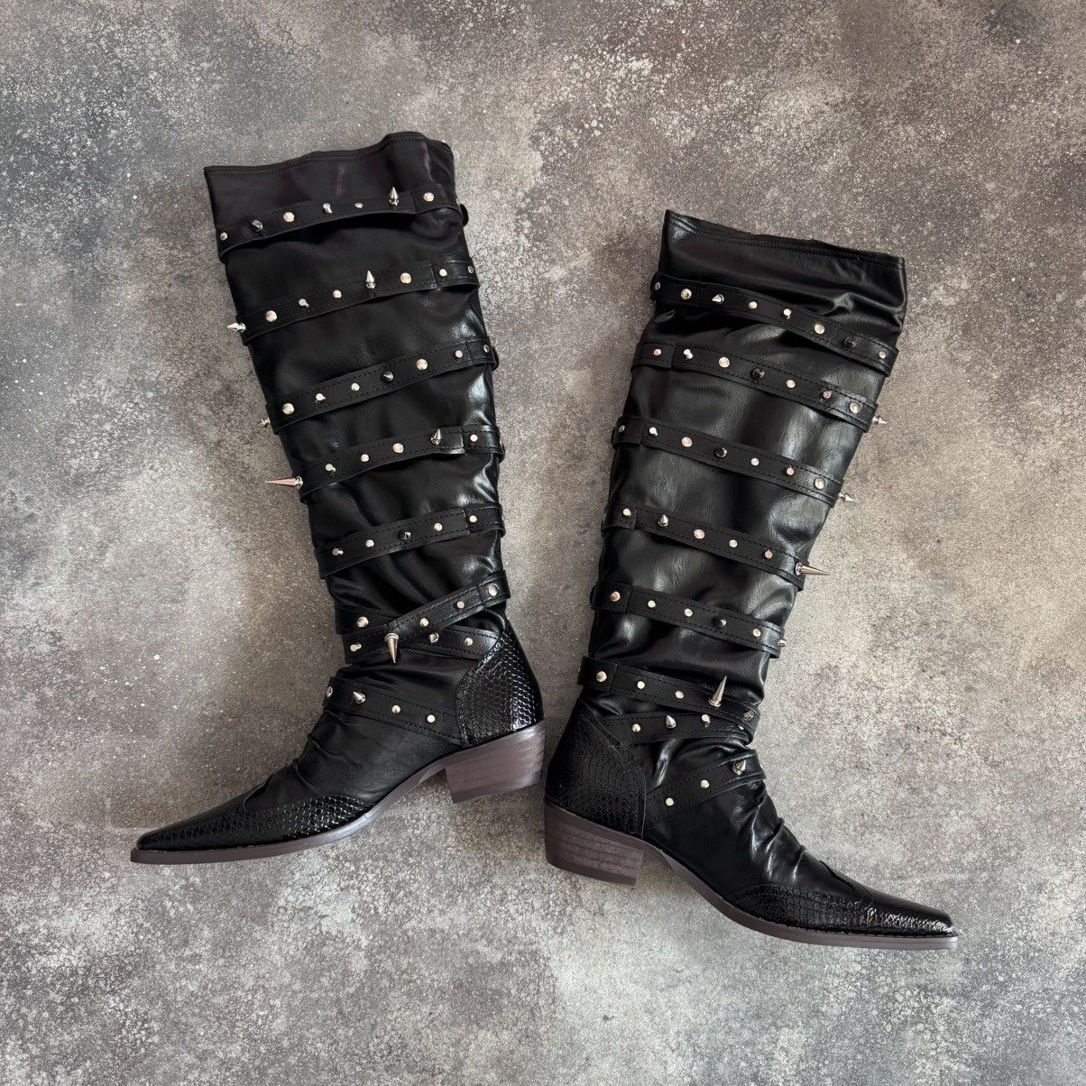If Six Was Nine Opium Punk Rock Glam Leather Tall Boots (Rick Owen’s Vibe) Size US 8 / IT 38 - 8 Thumbnail