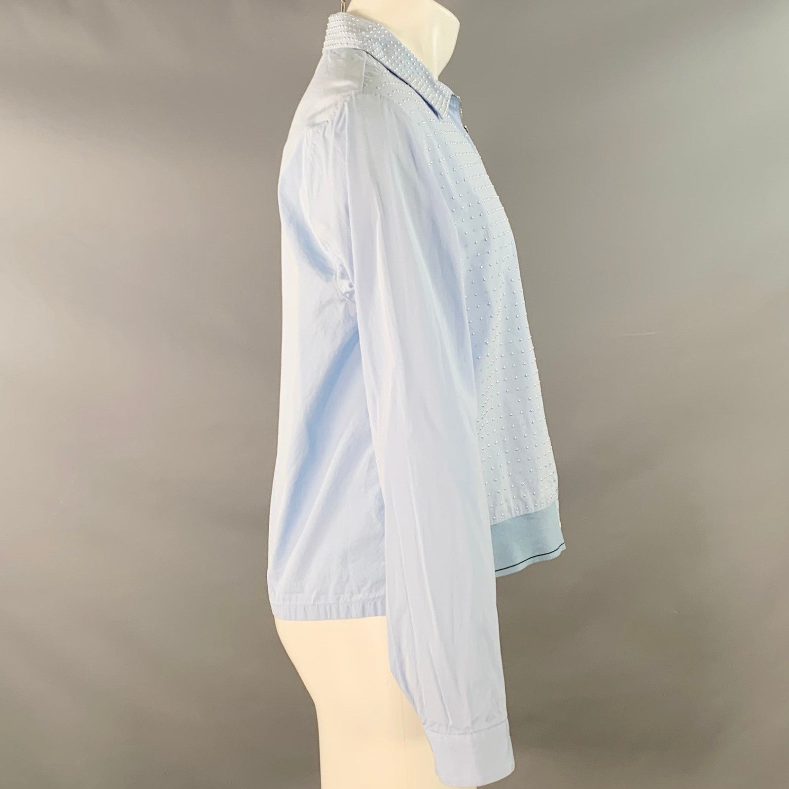 Prada PRADA Blue Silver Studded Cotton Zip Up Blouson Jacket Sz M Size M / US 6-8 / IT 42-44 - 4 Thumbnail