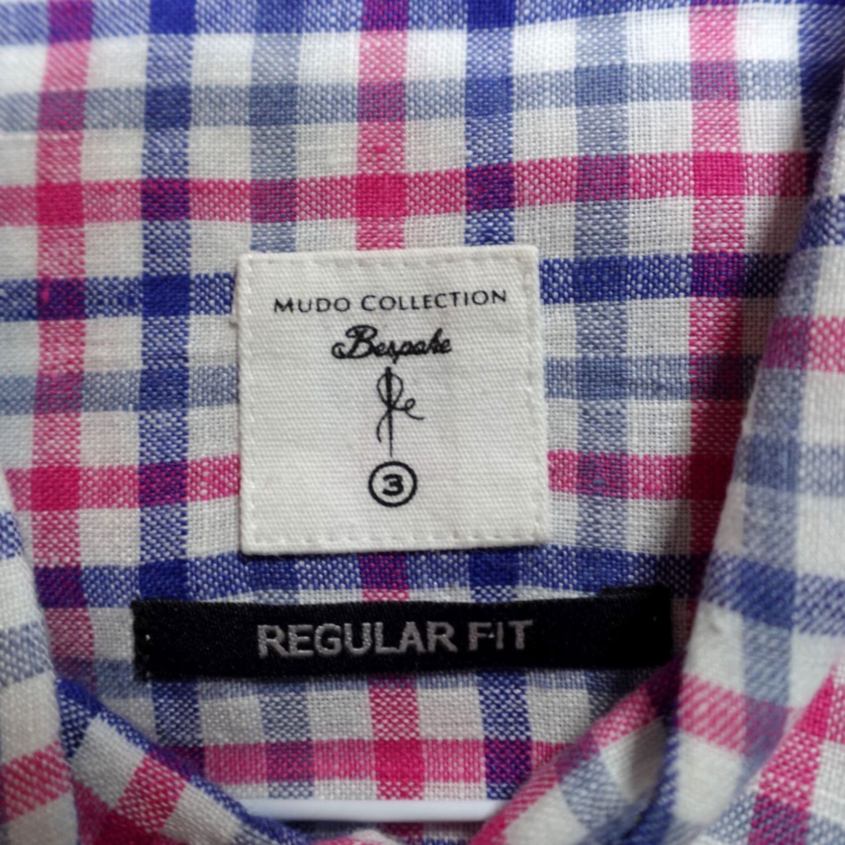 Vintage Mudo Shirt Medium Blue White Fuschia Plaid Check 100% Linen Button-Up Collar Down Long Sleeve Mens Regular Size US M / EU 48-50 / 2 - 3 Thumbnail