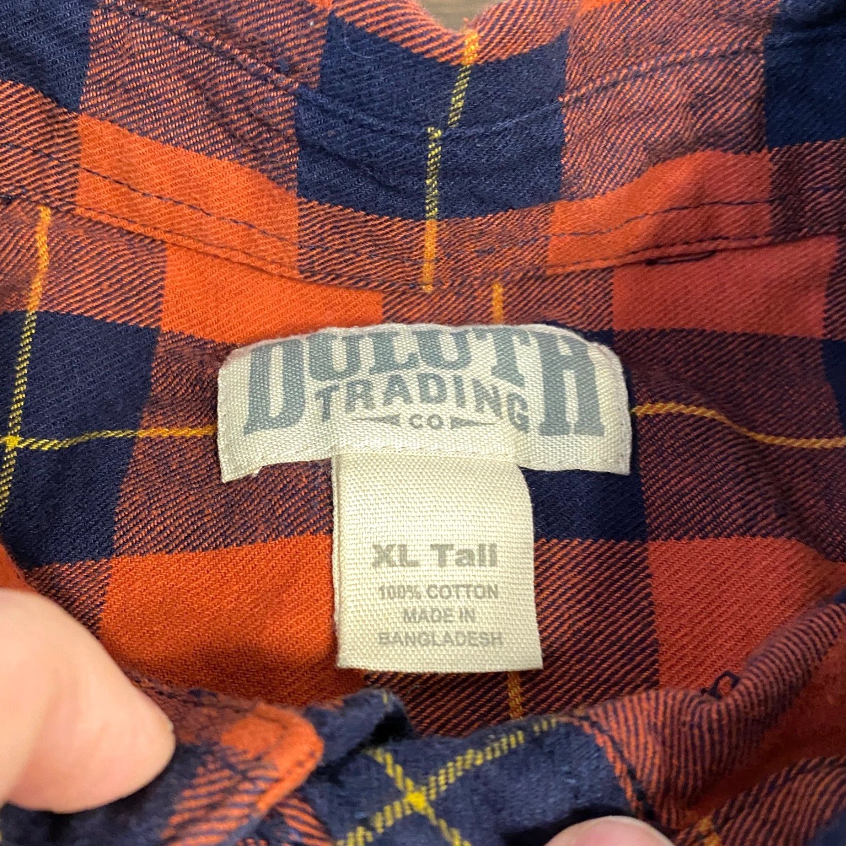 Duluth Trading Company Duluth Flannel Shirt Mens XL Tall Orange Navy Plaid Long Sleeve Button Down Size US XL / EU 56 / 4 - 4 Thumbnail