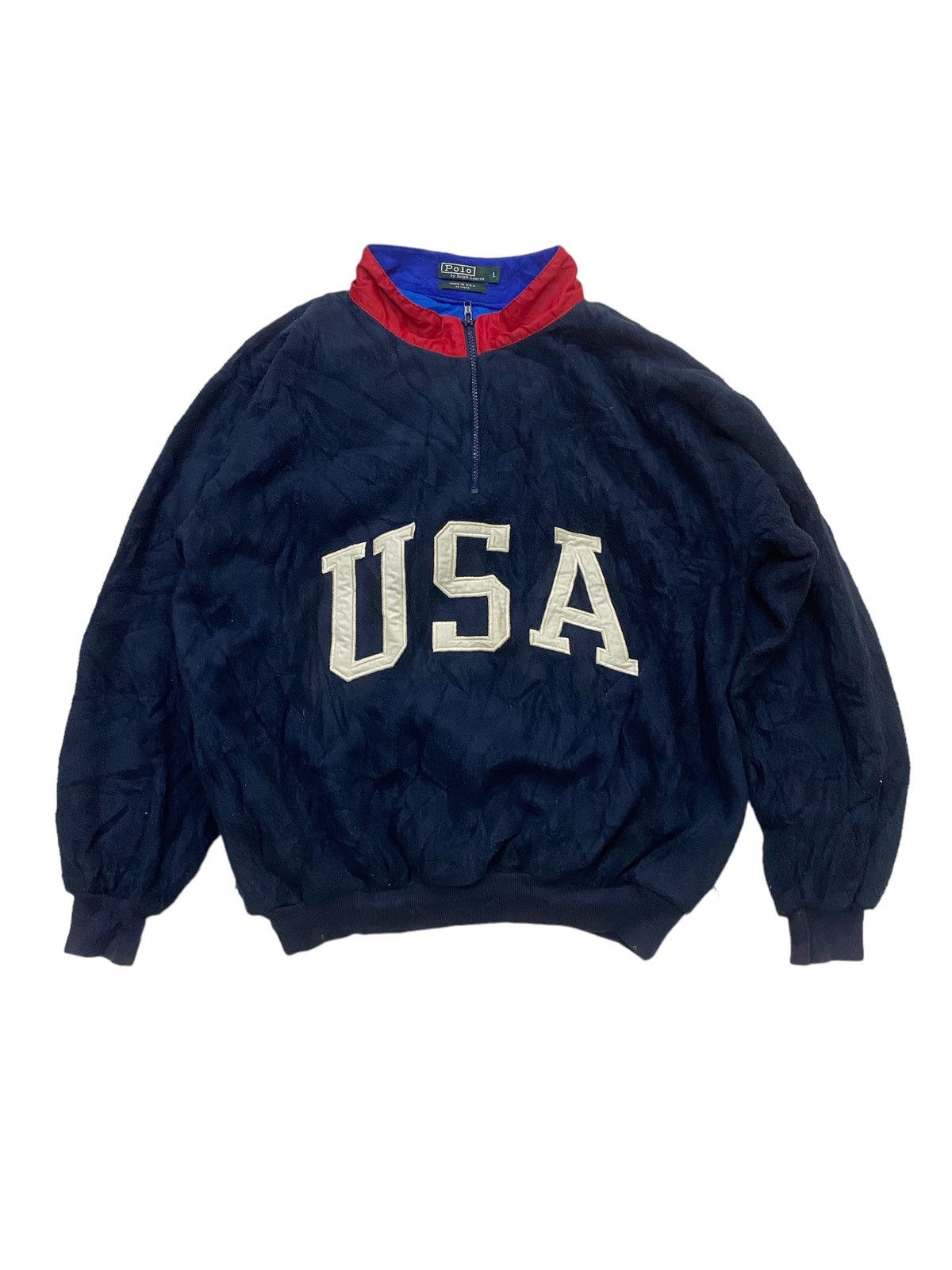 image of Polo Ralph Laurent Usa Fleece Sweater Hoodie in Dark Blue, Men's (Size Large)