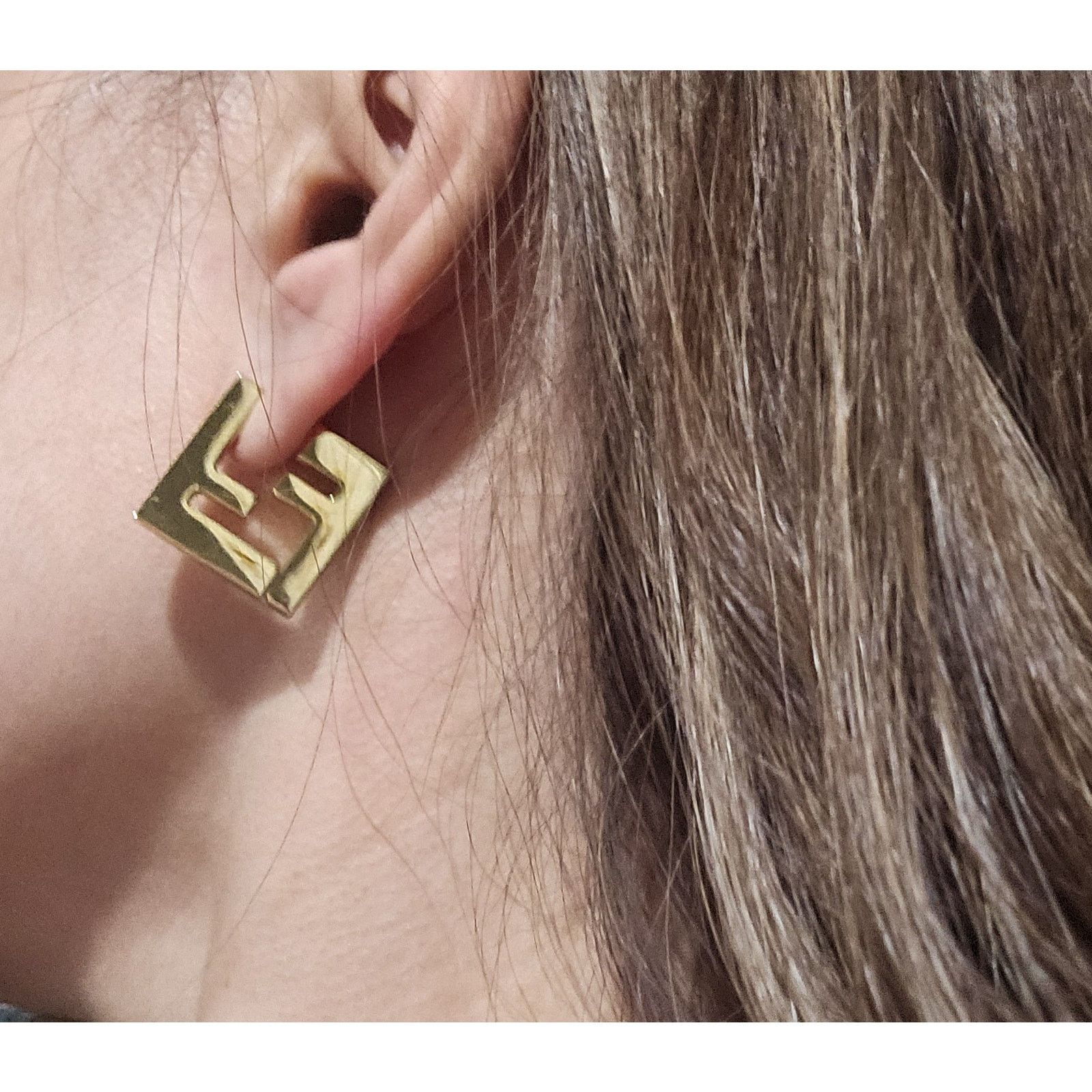 Fendi Fendi Gold FF Logo Earrings Size ONE SIZE - 2 Thumbnail