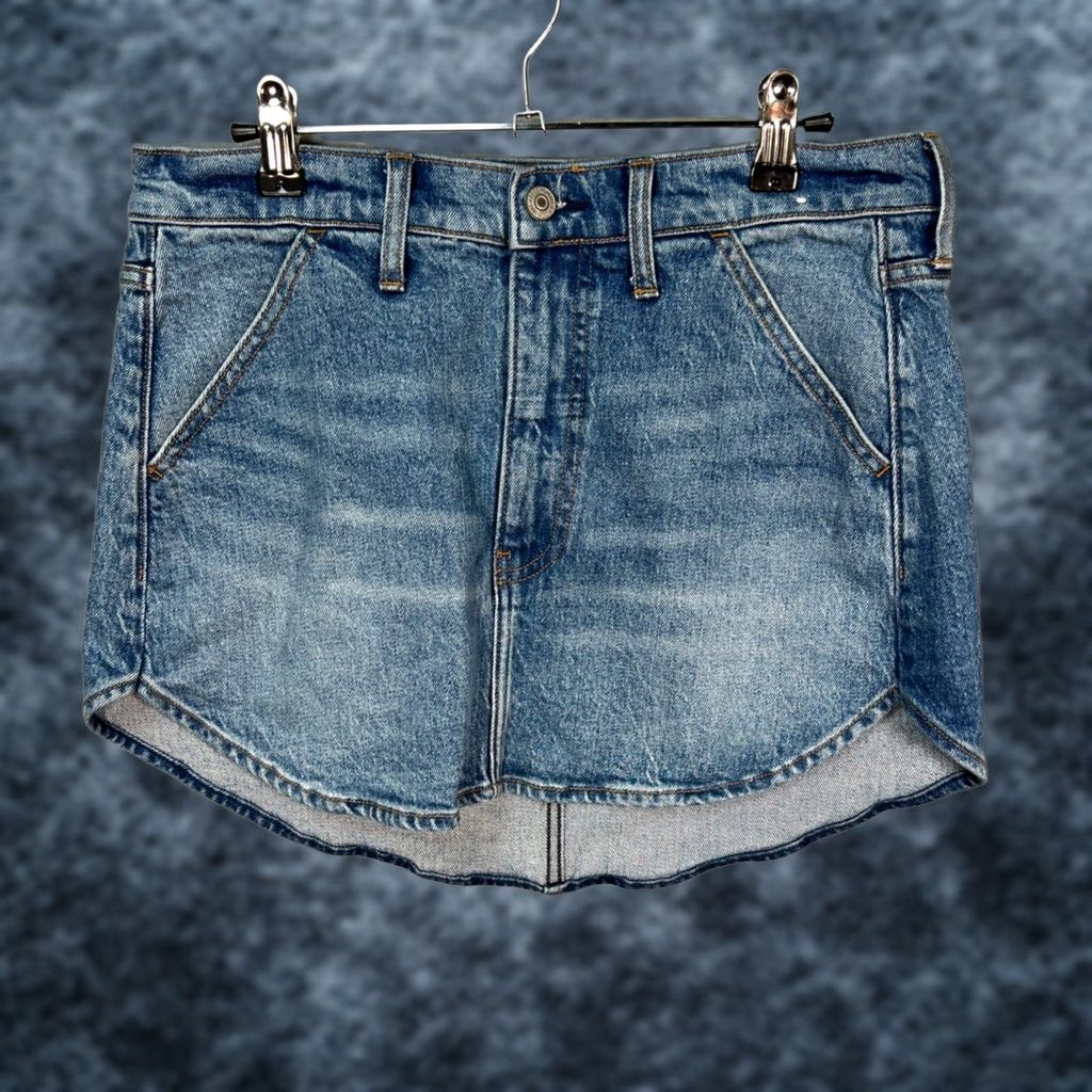 Abercrombie & Fitch Abercrombie & Fitch Womens 28 / 6 Denim Mini Skirt Curved Hem Jeans Skirt Blue 90s Pockets Short Mini Skirt Womens Size 28" / US 6 / IT 42 - 1 Thumbnail