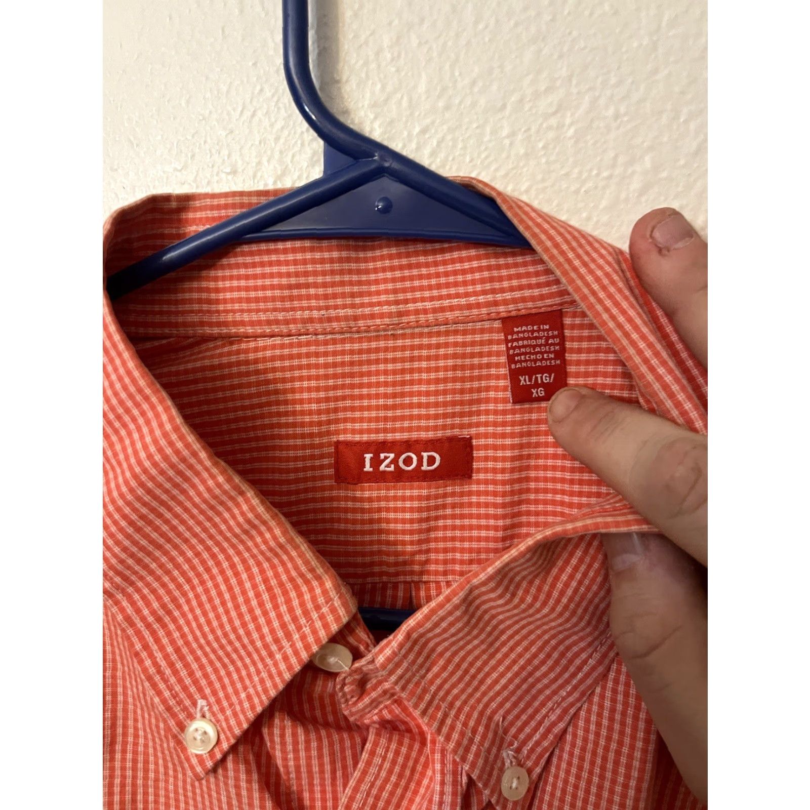 Izod IZOD Button-Up Shirt Mens Long Sleeve Orange Gingham Plaid Cotton XL Button-Down Casual Classic Size US XL / EU 56 / 4 - 3 Thumbnail