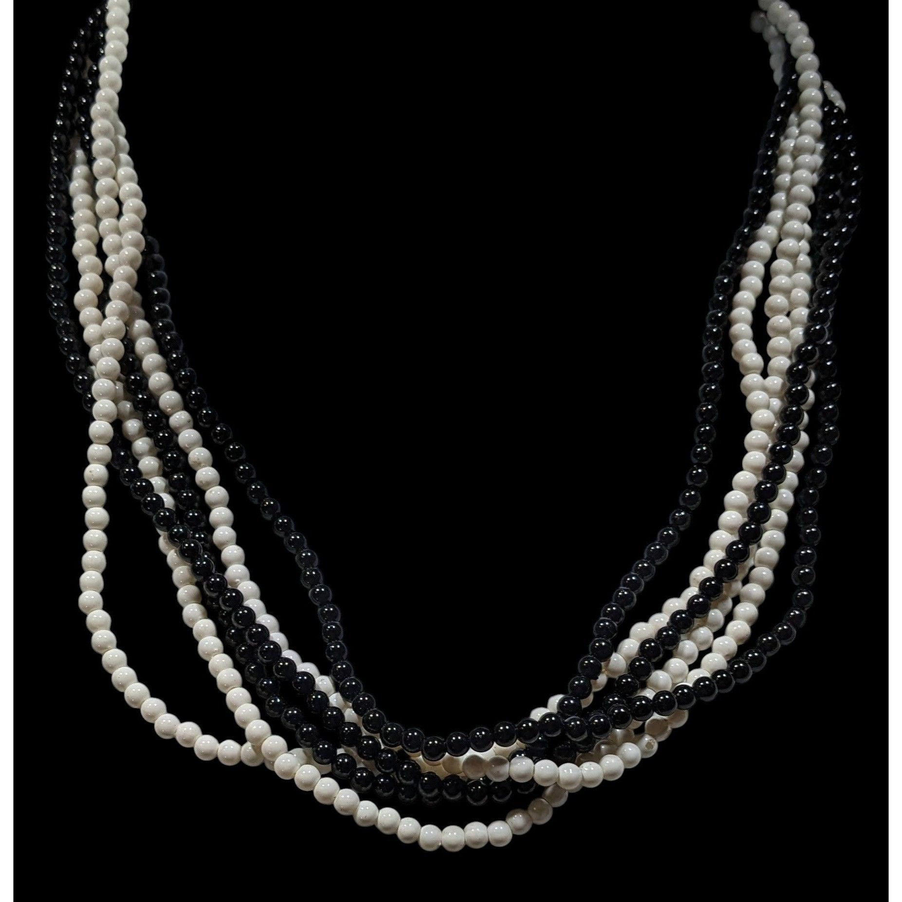 Other Vintage Black And White Multi-Strand Beaded Necklace With Go Size ONE SIZE - 2 Thumbnail