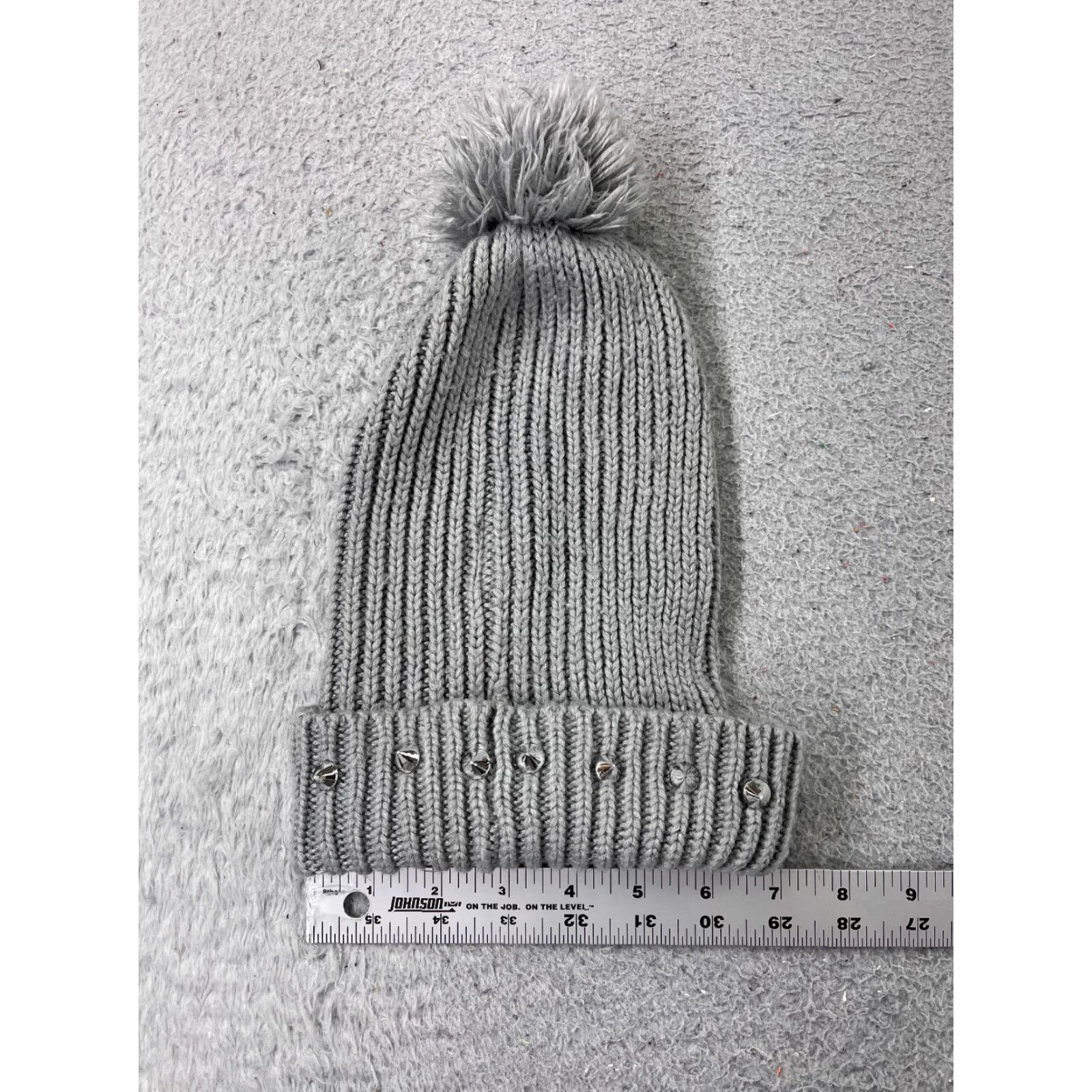 Steve Madden Steve Madden Beanie Toque Womens OS Gray Silver Spike Knit 100% Acrylic Pom Ski Size ONE SIZE - 4 Thumbnail