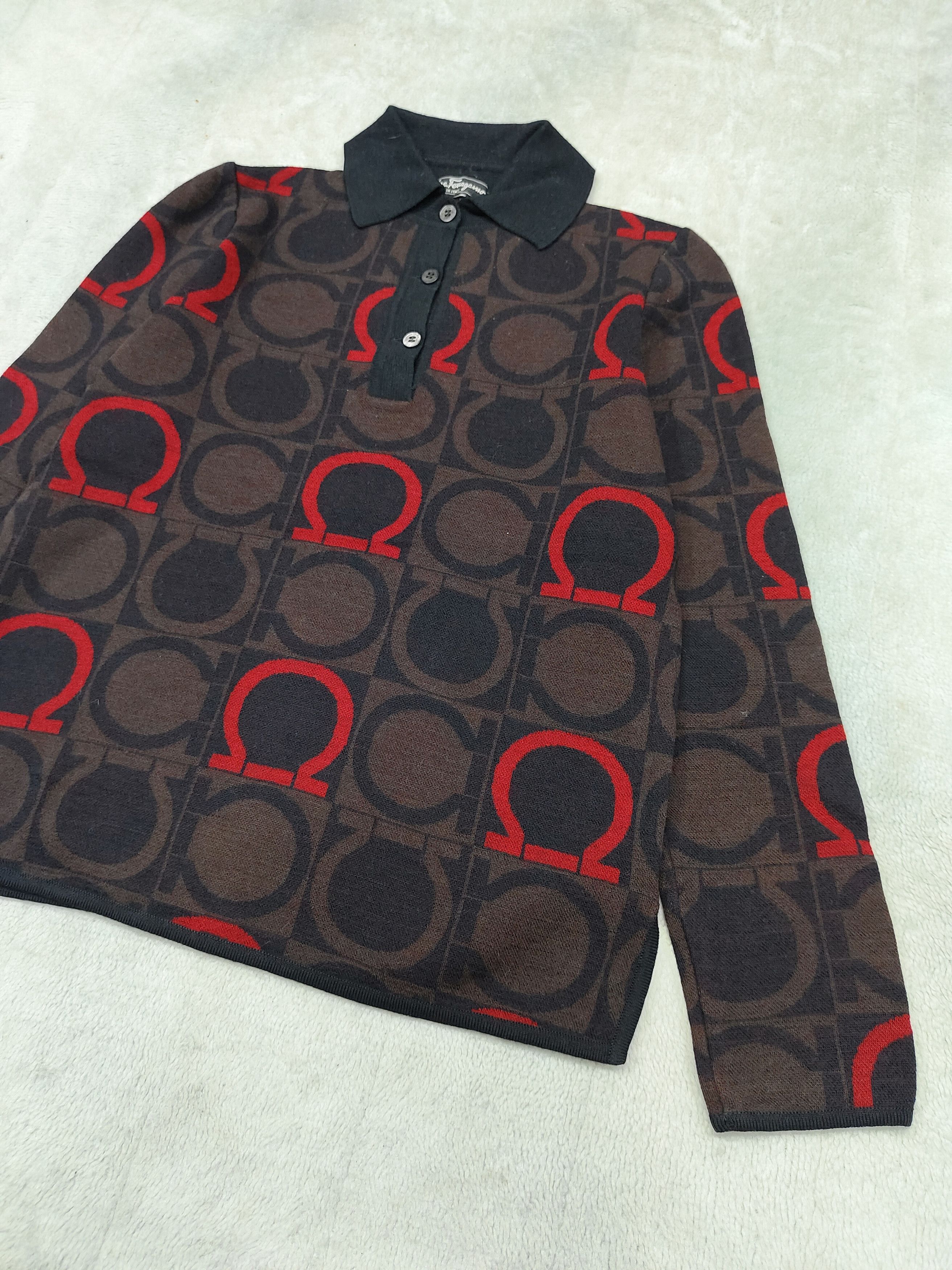 Salvatore Ferragamo 🇮🇹 Vtg 80s Salvatore Ferragamo Monogram Knitted Polos Size M / US 6-8 / IT 42-44 - 5 Thumbnail