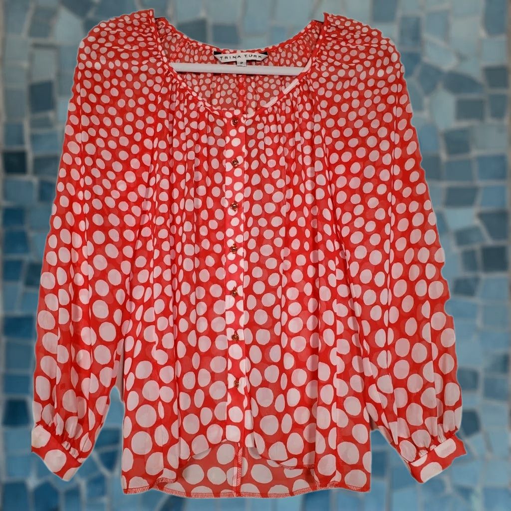 Trina Turk Trina Turk Blouse Red White Dot Gradient Georgette Sheer Top Women's Size P Shirt Party 60s 70s 80s 90s Womens Size S / US 4 / IT 40 - 1 Thumbnail