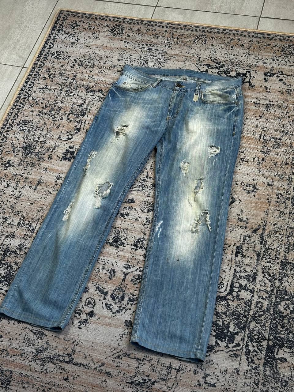 Dirk Bikkembergs Bikkembergs Distressed Vintage Blue Baggy Jeans Size US 33 - 1 Thumbnail