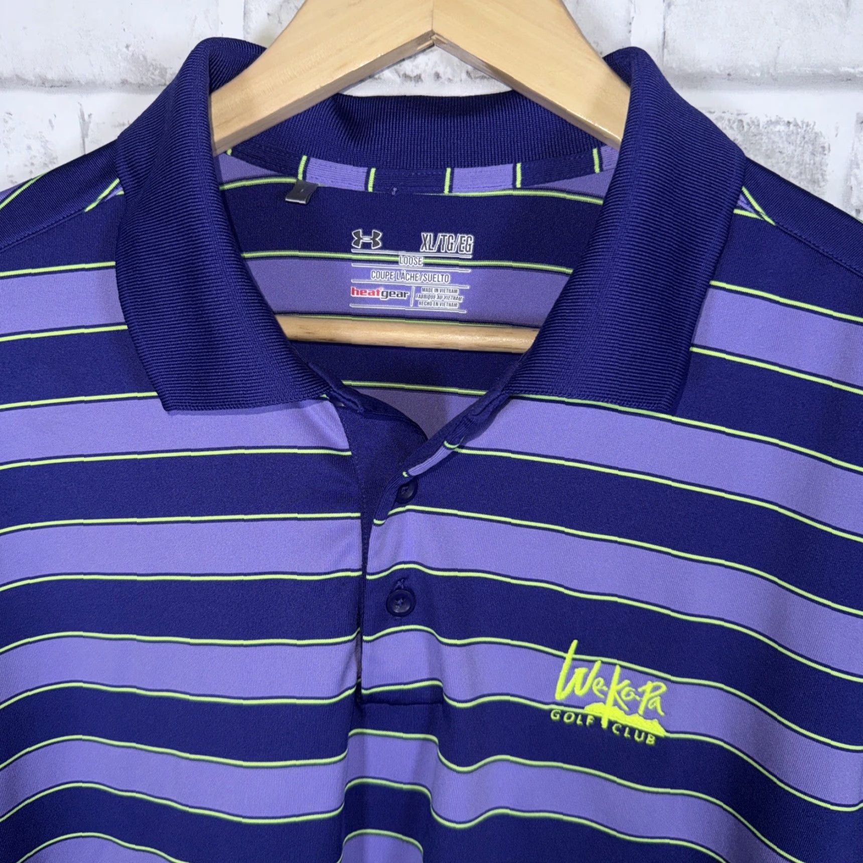 Under Armour Under Armour HeatGear Purple Striped Polo Shirt Mens XL Size Size US XL / EU 56 / 4 - 2 Thumbnail