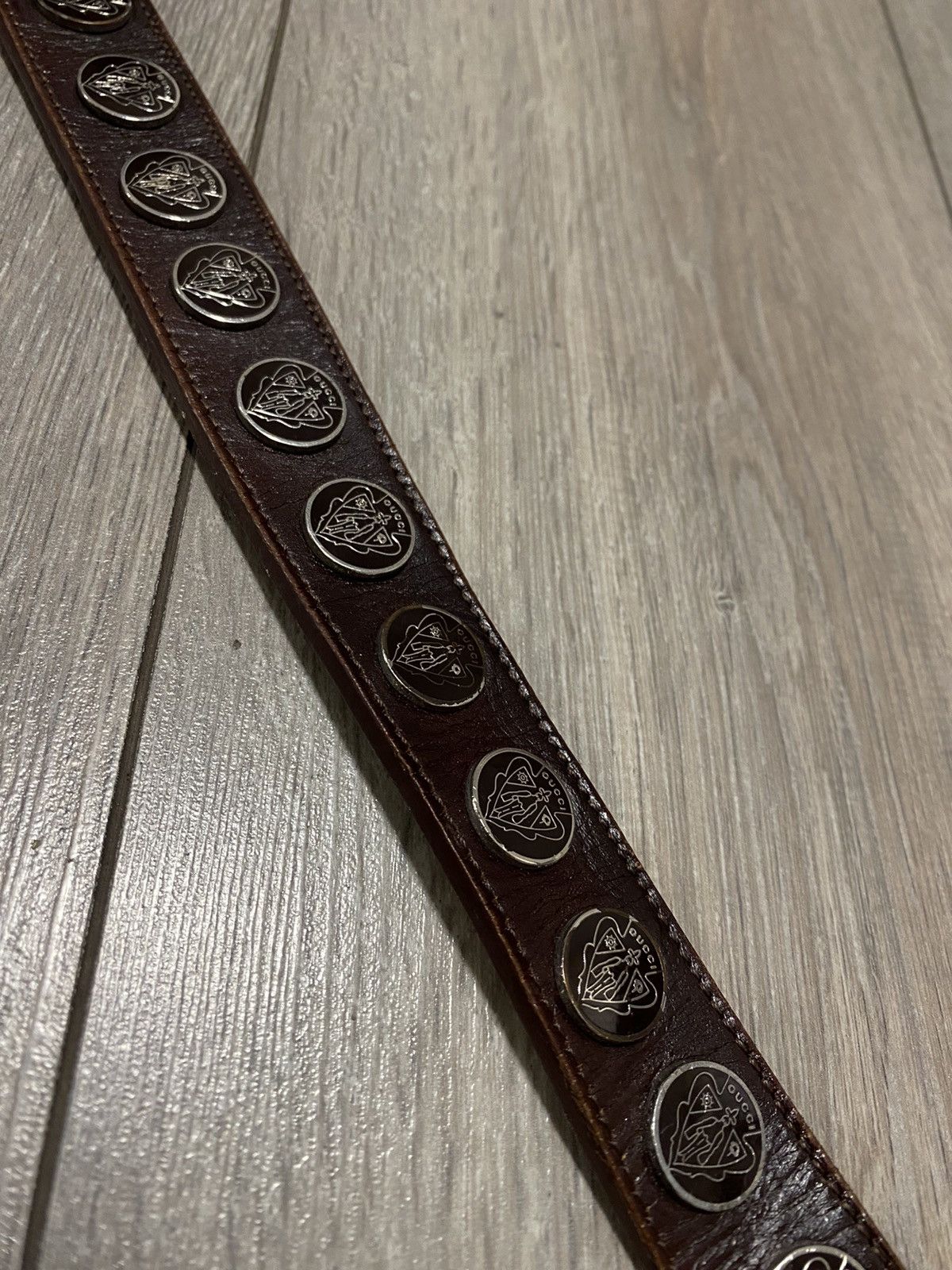 Gucci Vintage Gucci Belt Crest Patent Leather Monogram Brown Y2K Size ONE SIZE - 8 Thumbnail