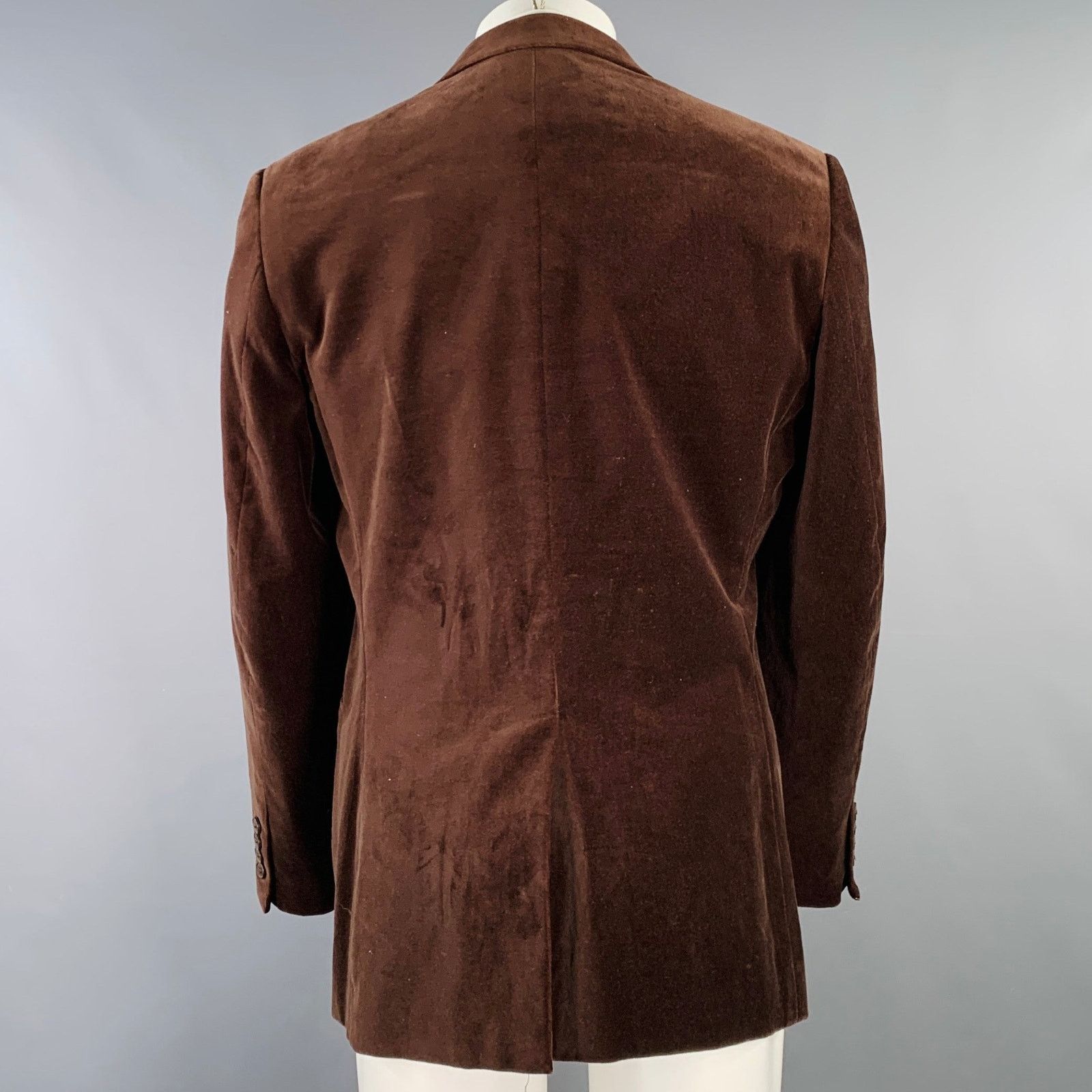 Ungaro Paris UNGARO Regular Brown Velvet Cotton Peak Lapel Sport Coat Size 40R - 3 Thumbnail