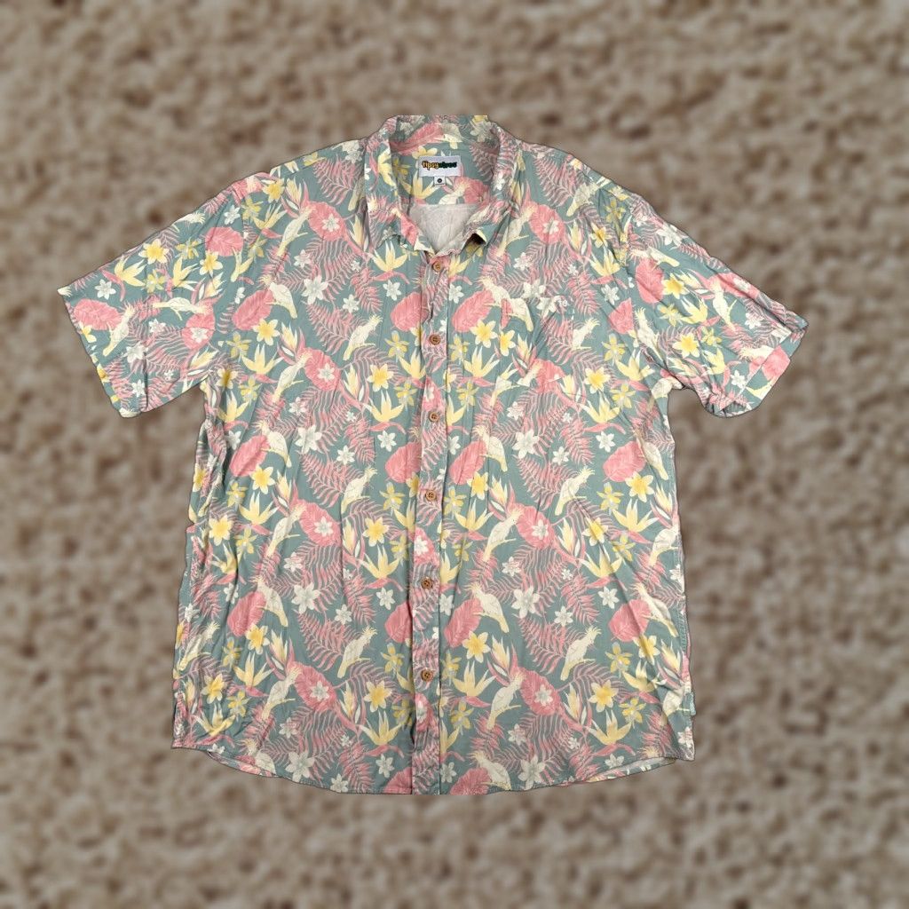 Vintage Tipsy Elves Shirt Men 3XL Floral Hawaiian Blue Grey Pink Button-Up Short Sleeve Beach Aloha Palm Mens Size US XXL / EU 58 / 5 - 1 Thumbnail