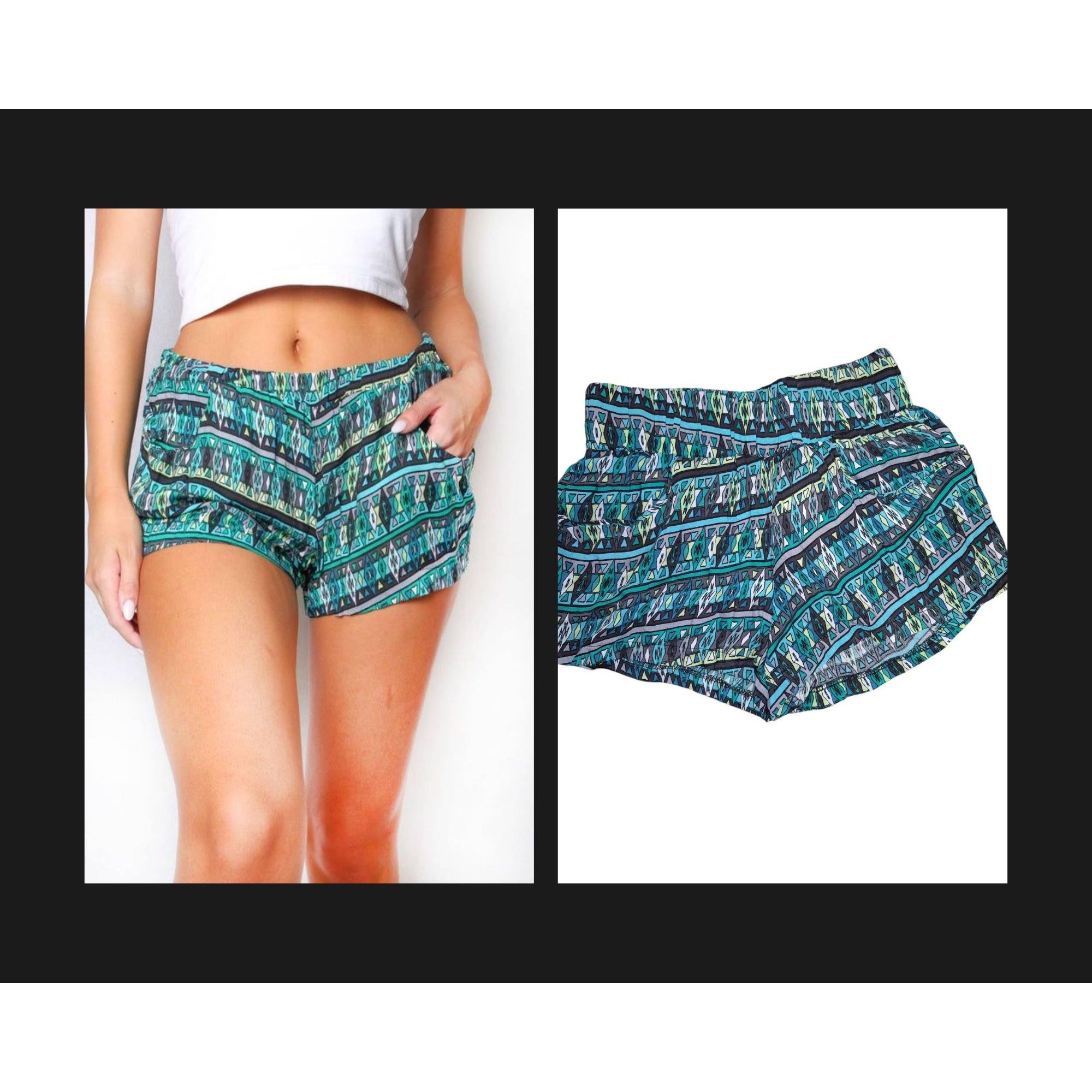 Other Women's Patterned Green & Blue Shorts Small Size ONE SIZE - 1 Thumbnail