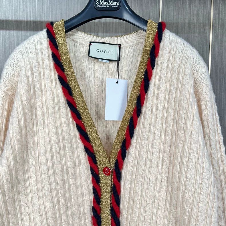 Gucci Gucci Gold thread hemp flower cashmere knitted cardigan 250 Size M / US 6-8 / IT 42-44 - 3 Thumbnail
