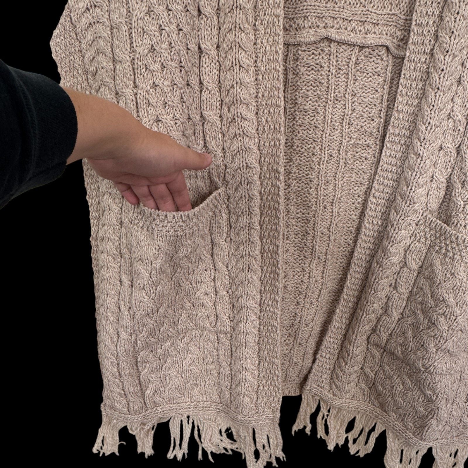 Aran Crafts Aran Craft 100% Merino Wool Shawl Fringe Trim Parsnip Size ONE SIZE - 2 Thumbnail