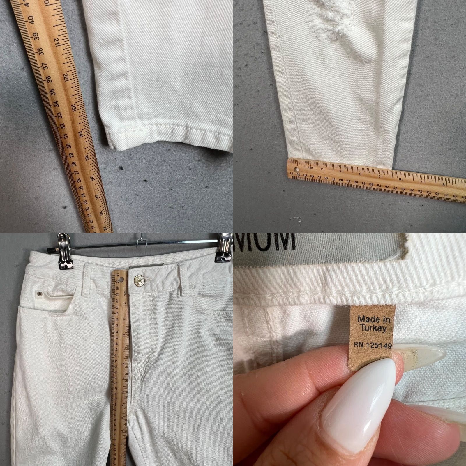 Topshop VINTAGE Topshop Mom White High-Rise Distressed Jeans 28 x 30 Cotton Denim Womens Size 28" / US 6 / IT 42 - 8 Thumbnail