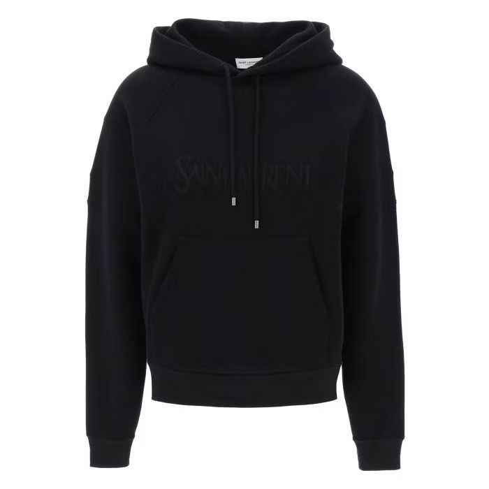 image of Saint Laurent Paris O1S22I1N0524 Embroidered Hoodie Logo In Black, Women's (Size Large)