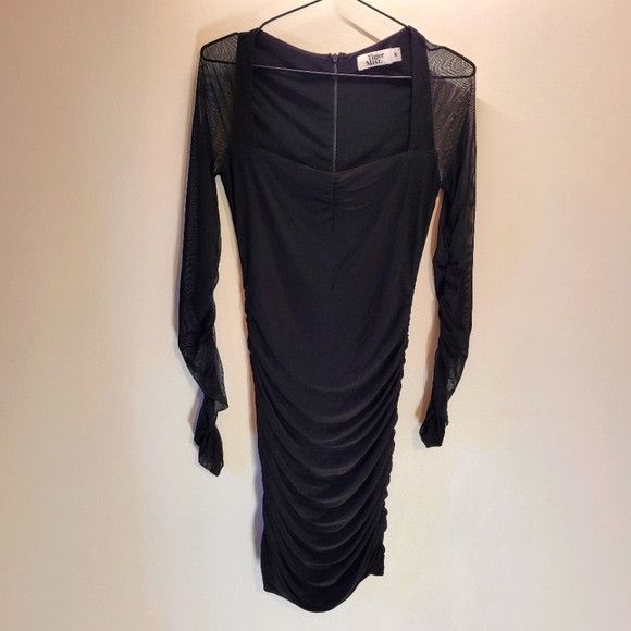 Other Tiger mist zira dress sheer long sleeve black midi dress - s Size S / US 4 / IT 40 - 4 Thumbnail