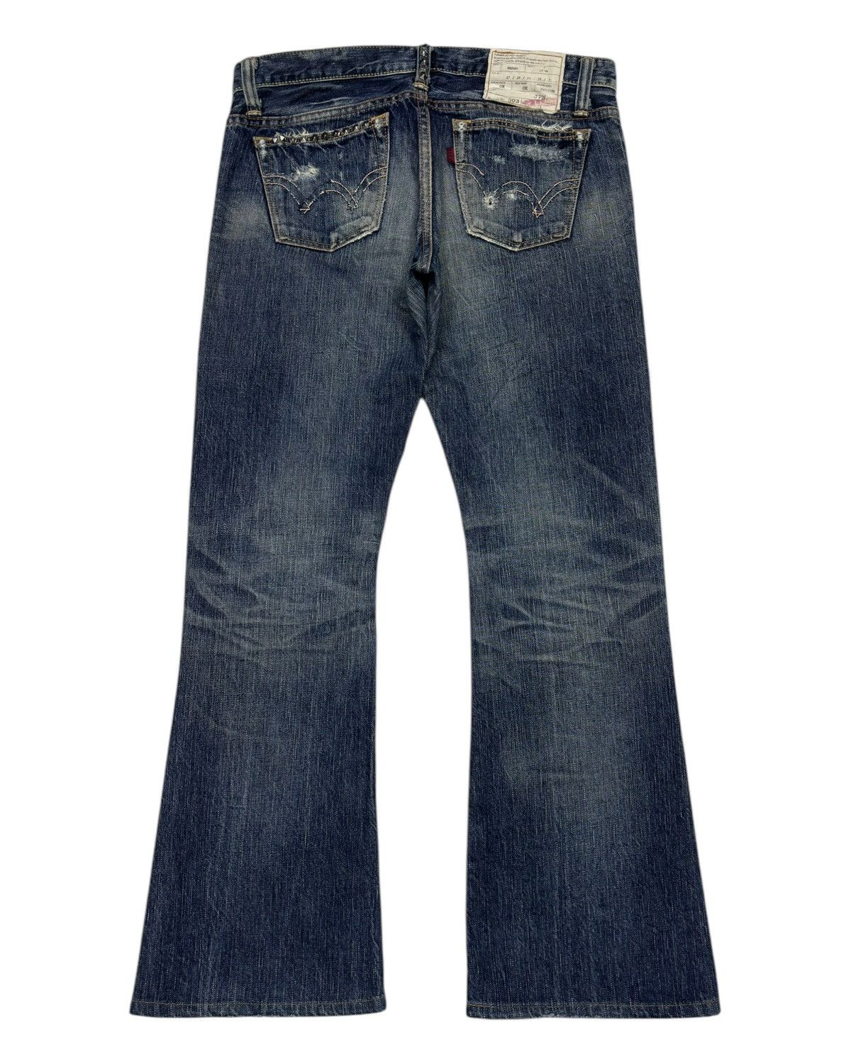 Who Decides War 🔥Edwin 503 Pierced & Studs Flared Jeans Low Rise Size US 32 / EU 48 - 10 Thumbnail
