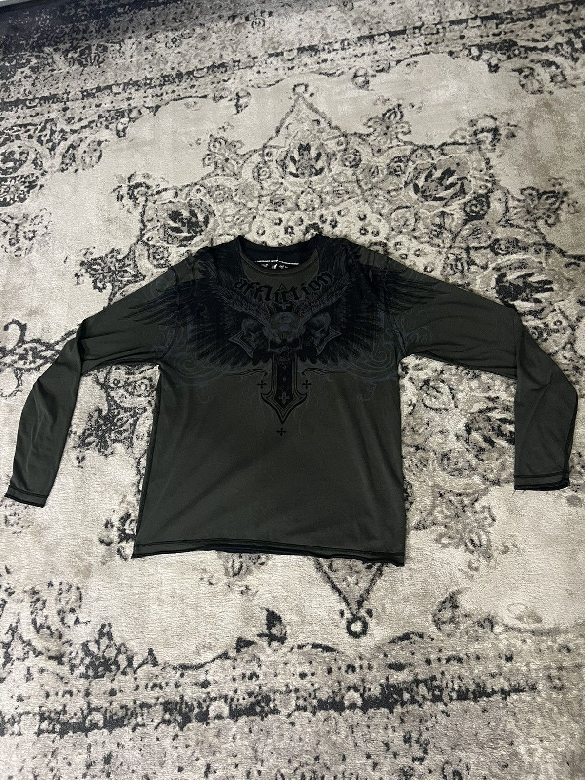 image of Affliction Reversible Longsleeve in Green, Men's (Size 2XL)