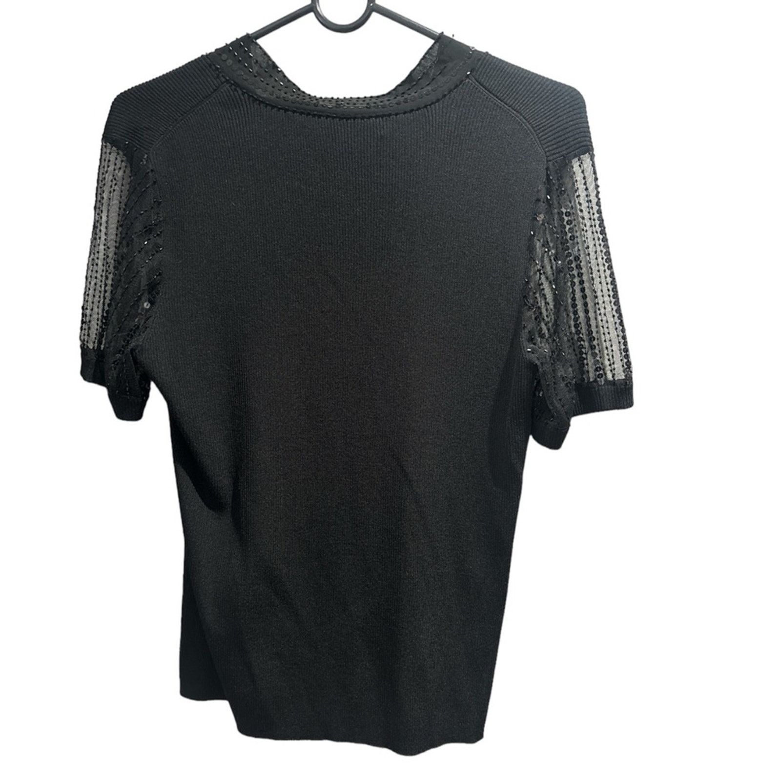Other CABLE & GAUGE Womens Black Beaded Sequin Puff Sleeve Sweater Size L / US 10 / IT 46 - 3 Thumbnail