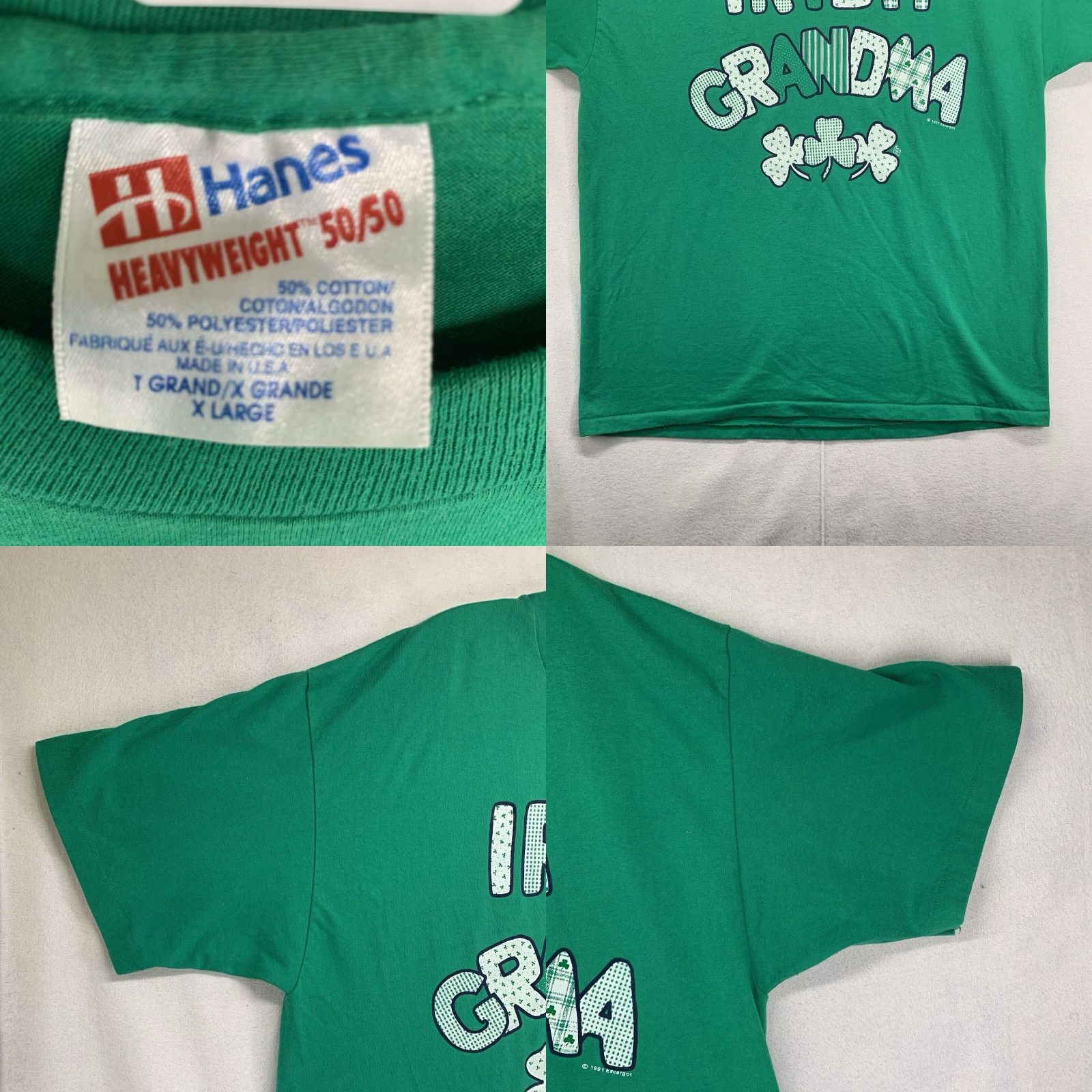 Hanes VINTAGE Hanes Unisex T-Shirt XL Green 90s Funny Irish Grandma Graphic Print Crew Neck All Seasons Size US XL / EU 56 / 4 - 8 Thumbnail