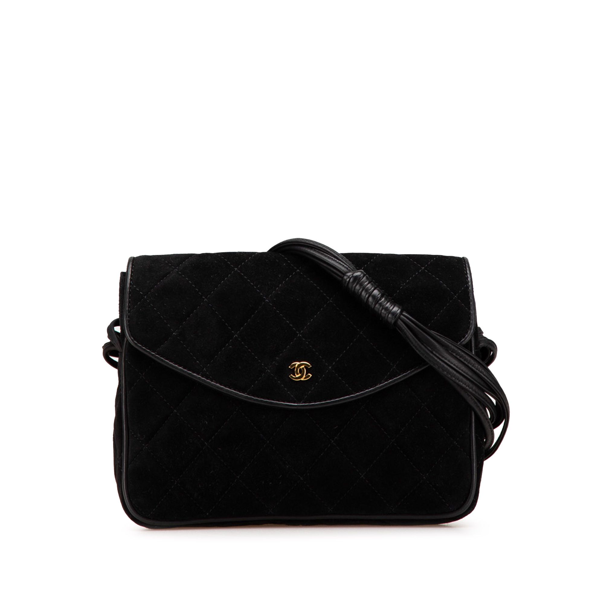 Chanel Cc Quilted Suede Shoulder Bag in Black, Women's