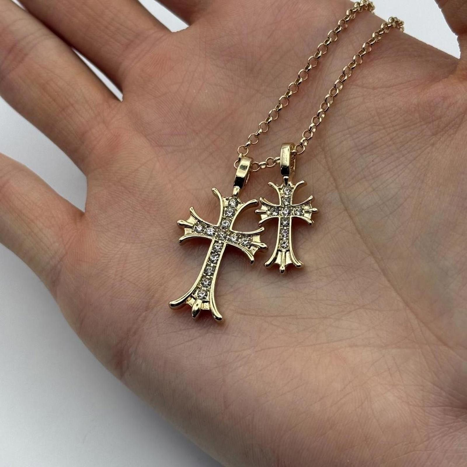 Other y2k style double cross rhinestone crystal gold necklace Size ONE SIZE - 3 Thumbnail