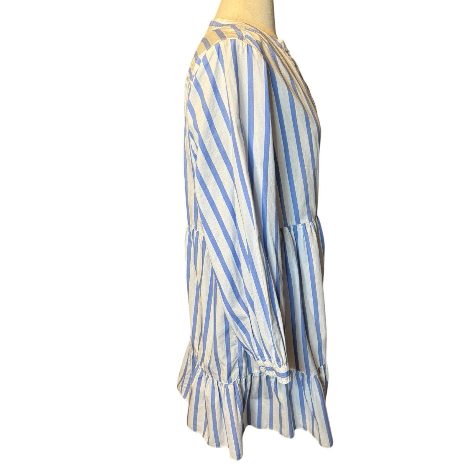J.Crew J. CREW Tiered Cotton Poplin Mini Dress Barrie Stripe Blue Size L / US 10 / IT 46 - 5 Thumbnail