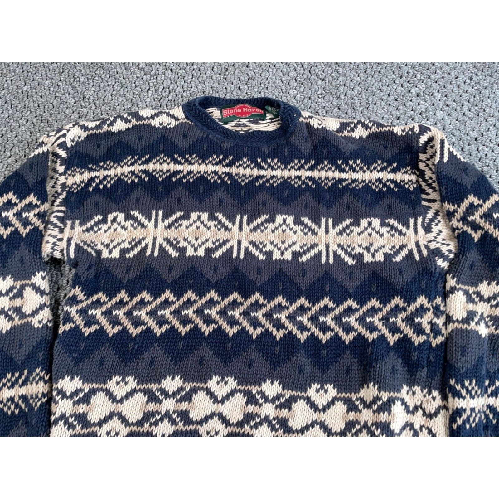 Vintage VINTAGE Nordic Snowflake Pattern Sweater Shirt Adult Large Beige Geometric Knit 90s Mens Pullover Heavyweight Size US L / EU 52-54 / 3 - 4 Thumbnail