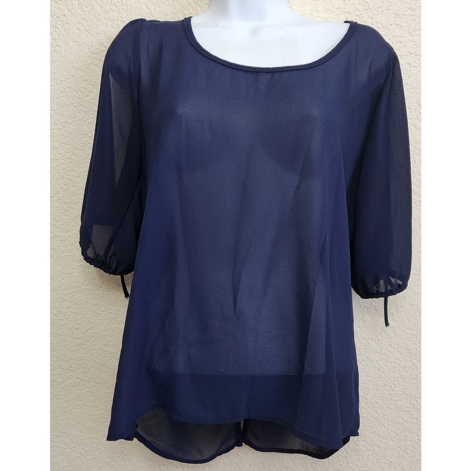 Other Belinda Blue Sheer Cold Shoulder Back Button Up Top Large Size L / US 10 / IT 46 - 1 Thumbnail