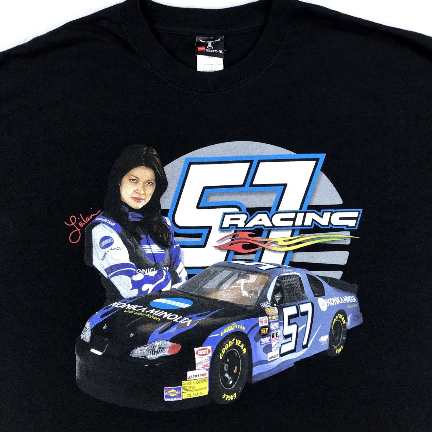 NASCAR VINTAGE NASCAR T-Shirt 2XL Black Men Short Sleeve Double-Sided 80s 90s Konica Minolta Goodyear Leilani Munter Racing Size US XXL / EU 58 / 5 - 2 Thumbnail