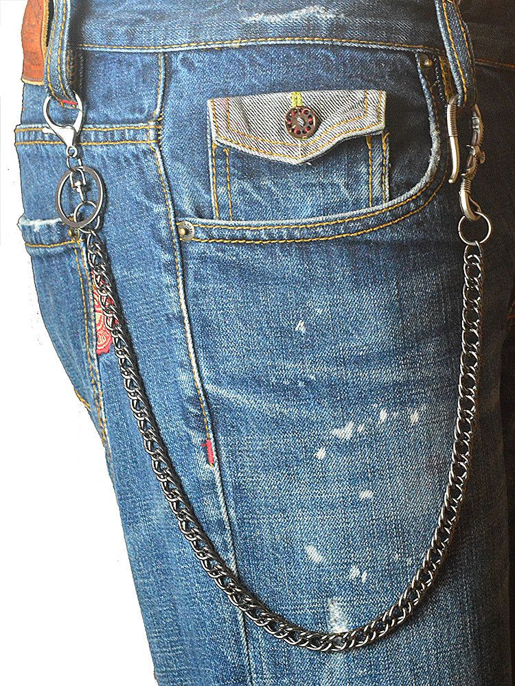 Japanese Brand Gunmetal Biker Pants Chain Double Wire Curl Size ONE SIZE - 1 Thumbnail