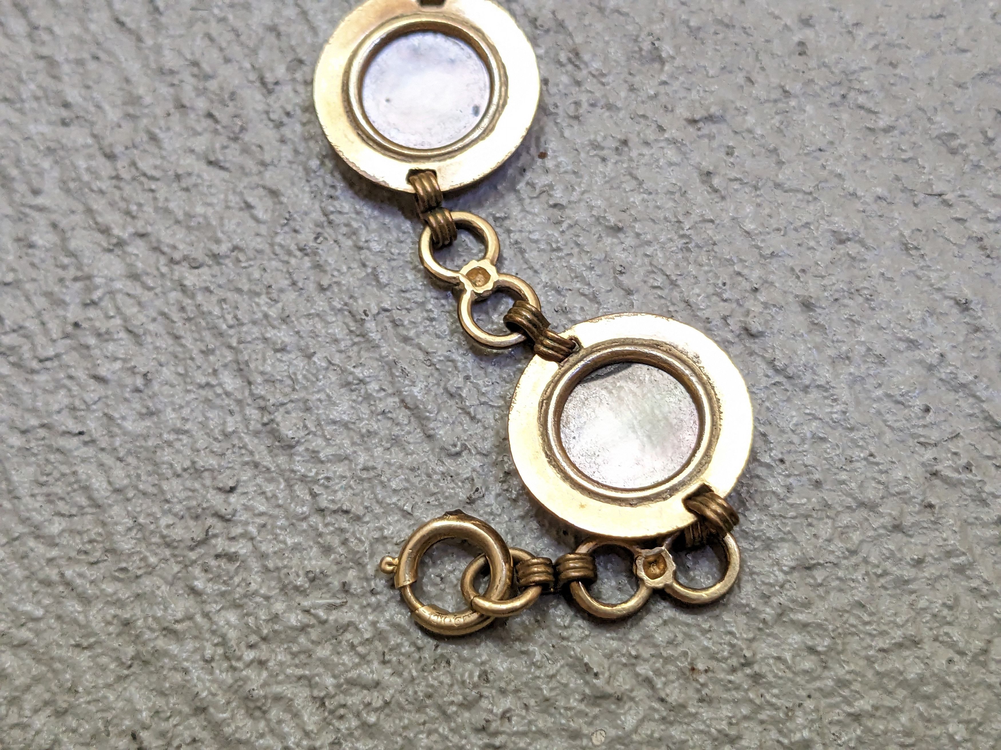 Jewelry × Vintage Vintage Bracelet 7.25" Abalone Round Link Chain Gold Tone Size ONE SIZE - 7 Thumbnail