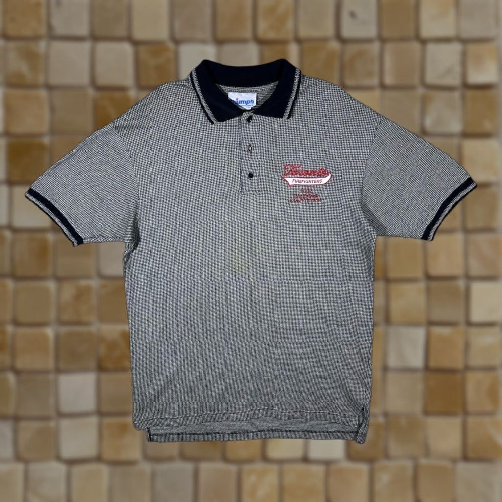 Vintage Vintage Triumph Toronto Firefighters “2002 Calendar Competition” Polo Shirt M XL Grey/Black Embroidered Chest Mens Shirt 2002 Calendar Size US M / EU 48-50 / 2 - 1 Thumbnail
