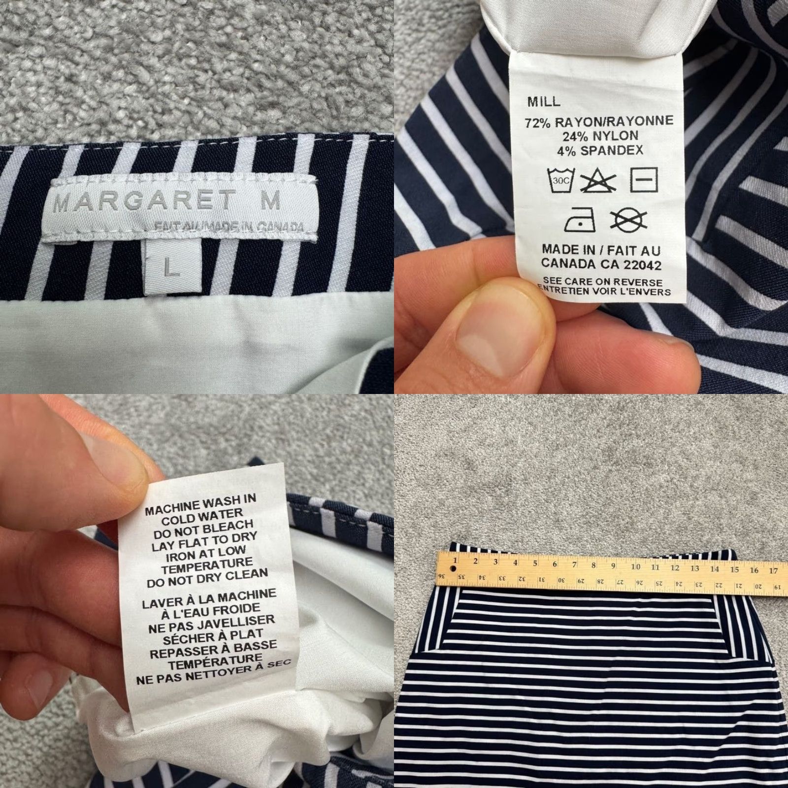 Vintage Margaret M Skirt Knee Length Pencil Womens Large Navy White Striped Work Casual Size 36" / US 14 / IT 50 - 8 Thumbnail