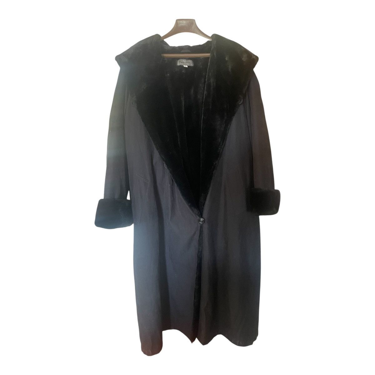 Other Vintage Women’s Apropos Black Faux Fur Lined Long Raincoat Size L / US 10 / IT 46 - 2 Thumbnail