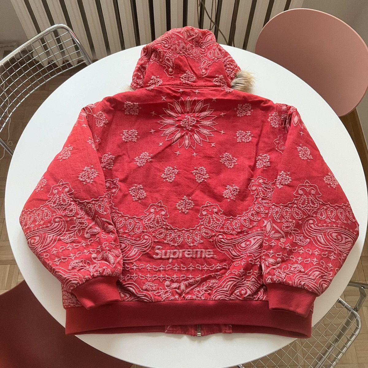 Supreme Supreme Bandana Jacquard Denim Hooded Work Jacket XL Red Size US XL / EU 56 / 4 - 8 Thumbnail