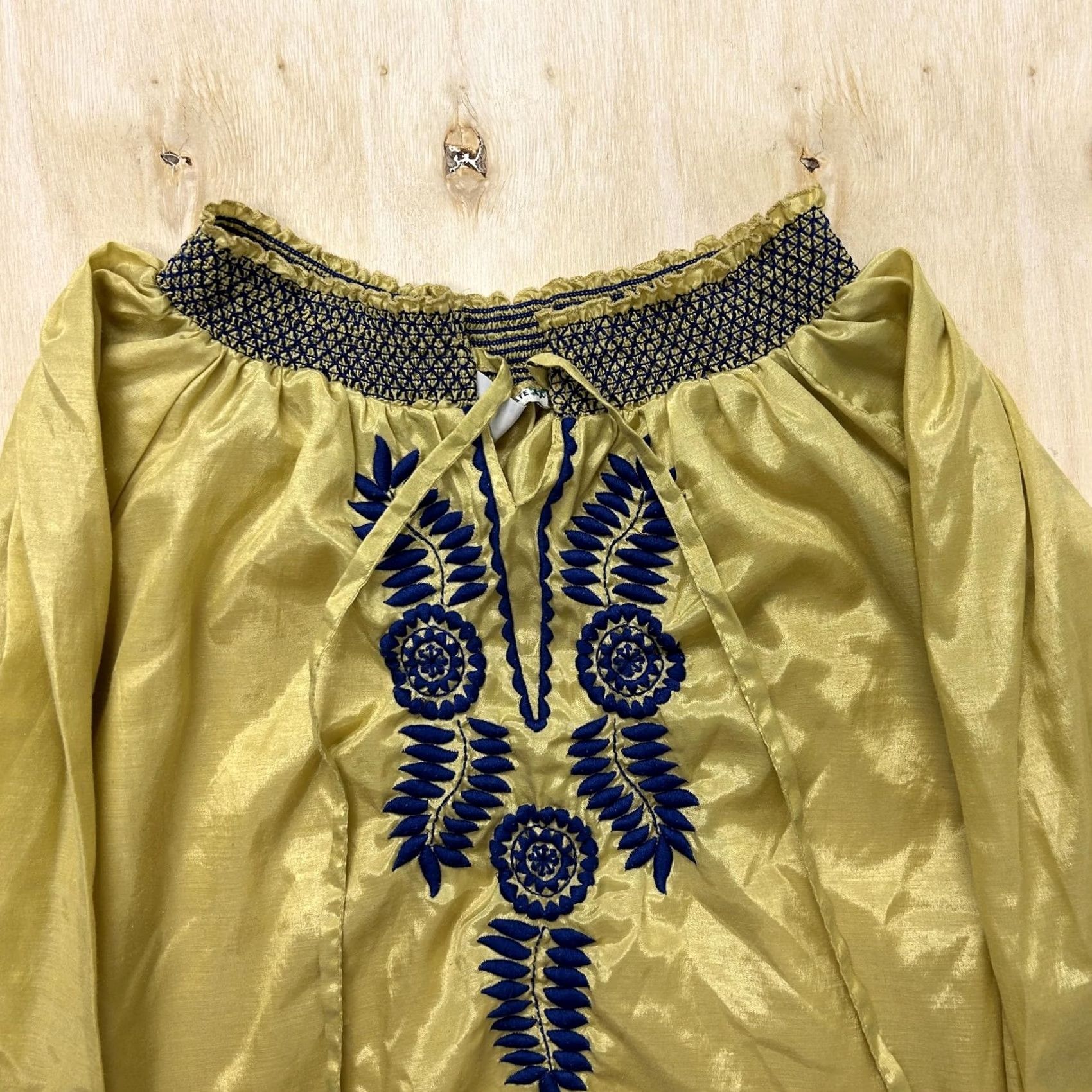 Vintage Y2K Blue Plate Tunic Top Womens Medium Green Embroidered 3/4 Sleeve Blouse Boho Size M / US 6-8 / IT 42-44 - 2 Thumbnail