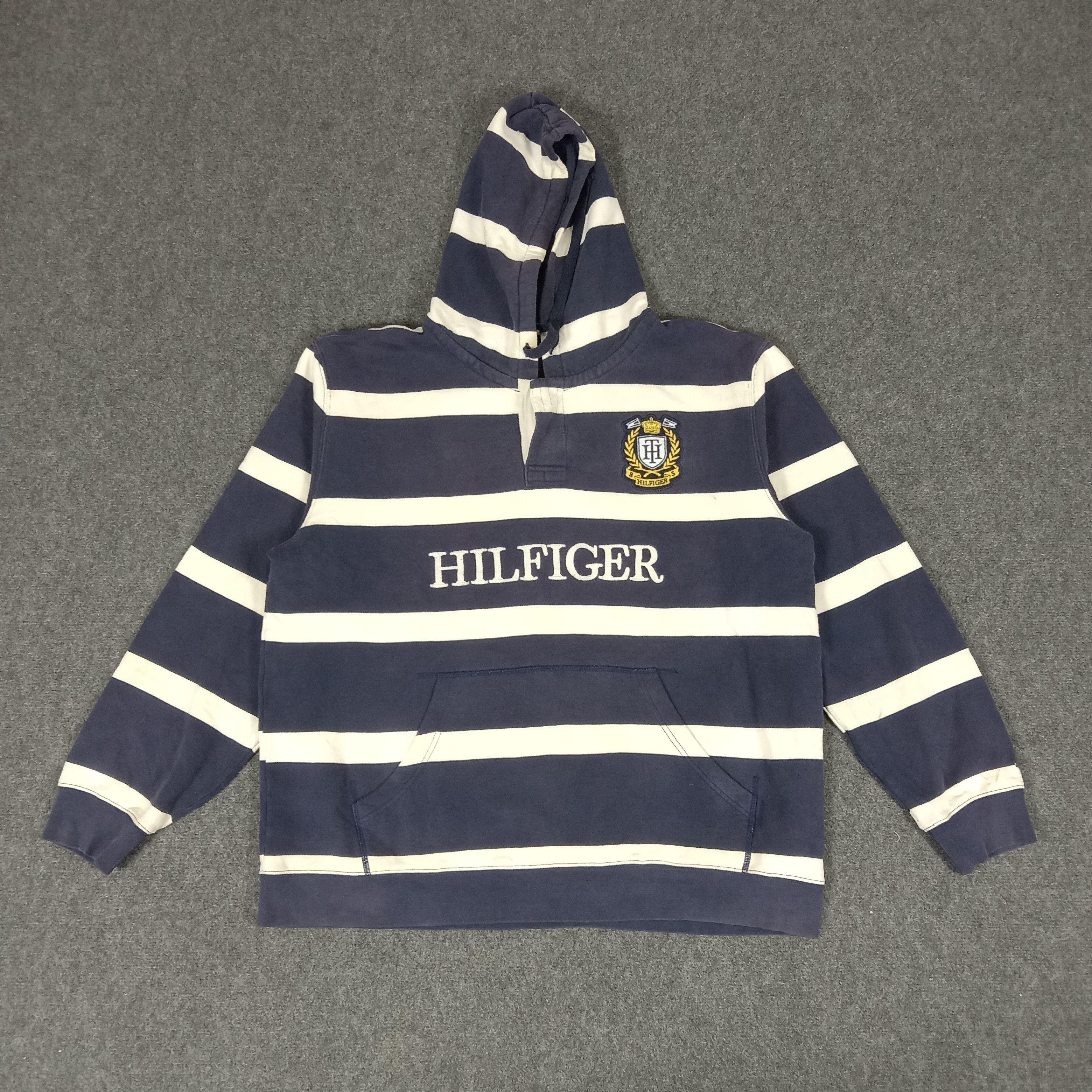 Tommy Hilfiger × Vintage Tommy Hilfiger American Streetwear Stripes Hoodies Size US XL / EU 56 / 4 - 1 Thumbnail