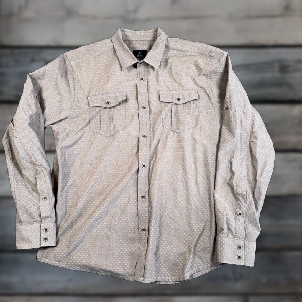 Prana prAna Ascension Shirt Geometric Pattern Lightweight Long Sleeve Button-Up Adult Large Brown Mens Regular Size US L / EU 52-54 / 3 - 1 Thumbnail