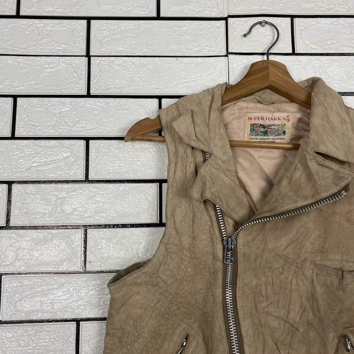 Japanese Brand 🔥VEST BIKER LEATHER JACKET DOUBLE COLLAR SUPER HAKKA JAPAN Size US S / EU 44-46 / 1 - 7 Thumbnail