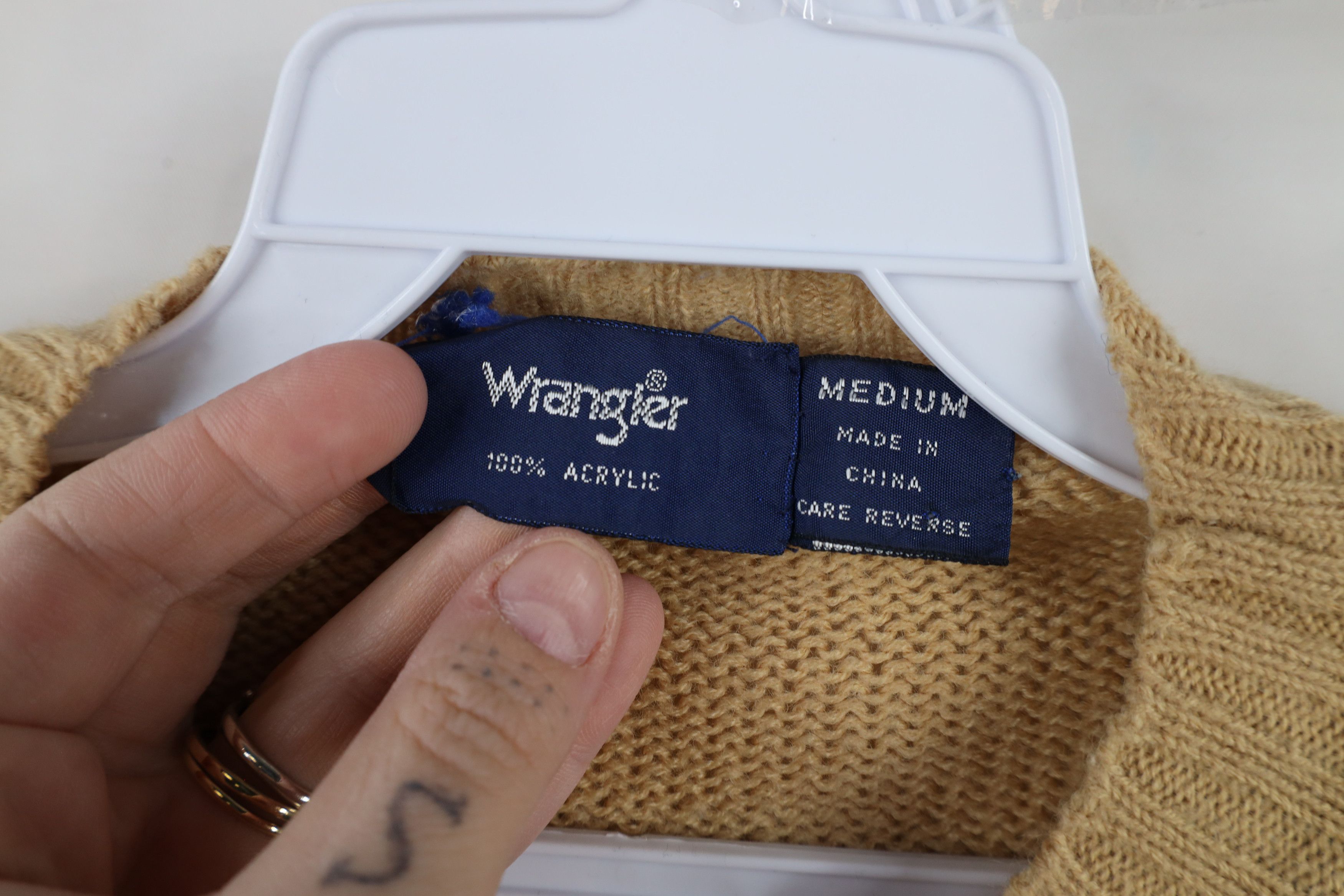 Vintage × Wrangler Vintage 70s 80s Wrangler Diamond Knit Crewneck Sweater Beige Size US M / EU 48-50 / 2 - 5 Thumbnail