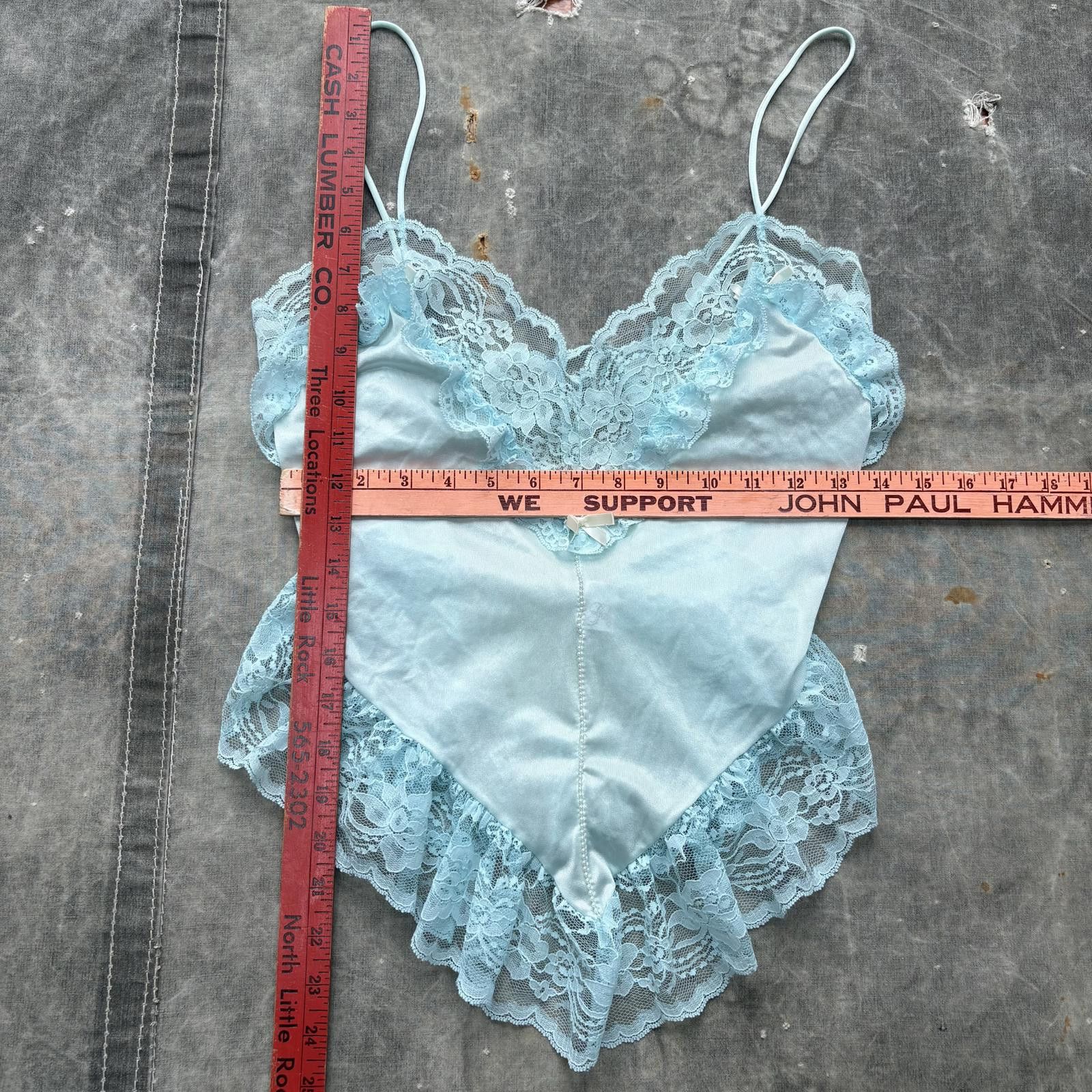 Vintage Vintage 70s Blue Floral Lace Trim Sheer Pearls Lingerie Top Size L / US 10 / IT 46 - 3 Thumbnail