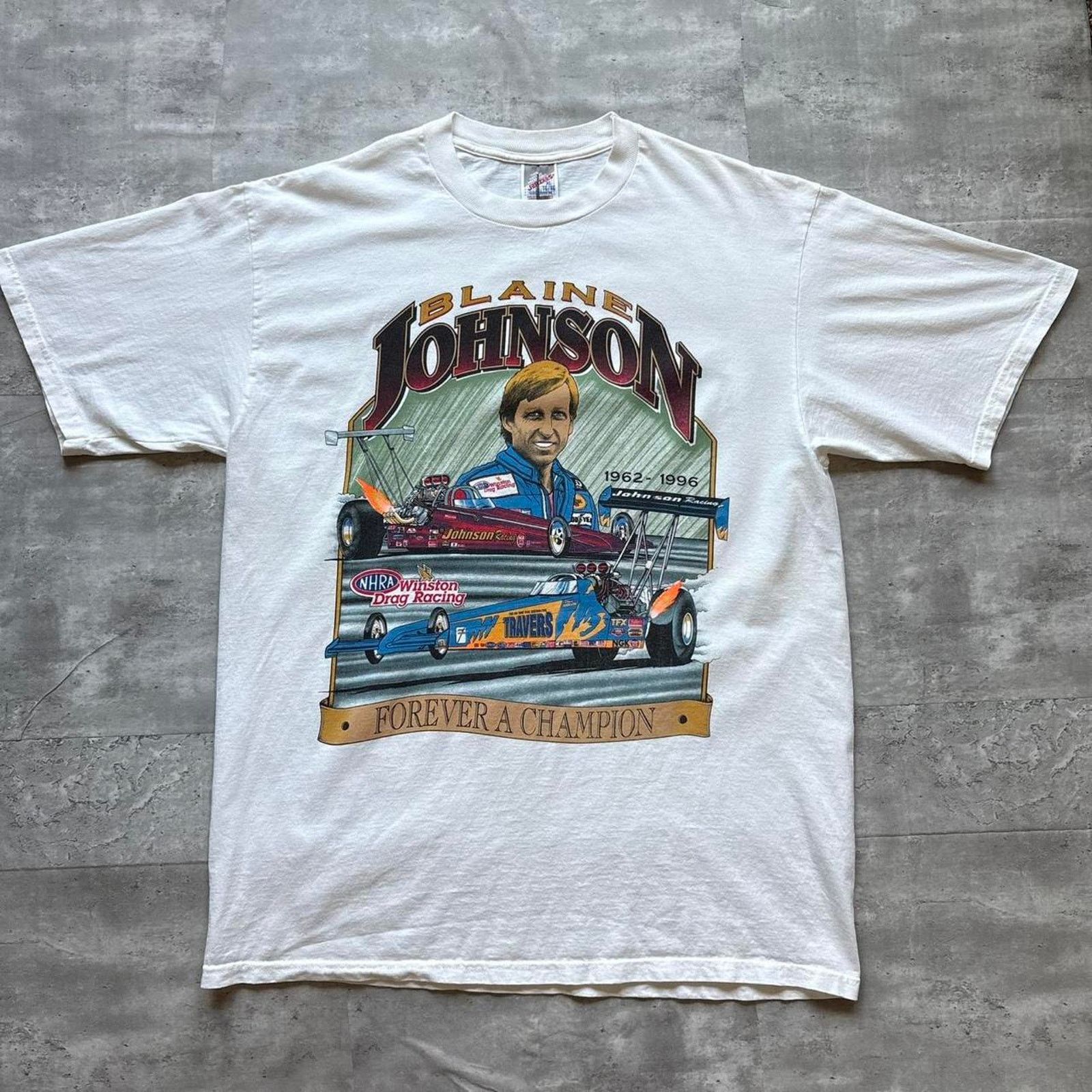 Jerzees Vintage 1990s blaine johnson racing Size US XL / EU 56 / 4 - 1 Thumbnail