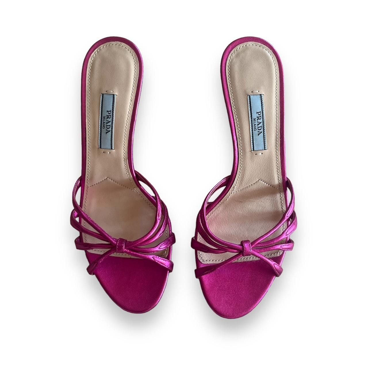 Prada Prada pink fushia leather shiny mules Size US 4 / IT 34 - 1 Thumbnail